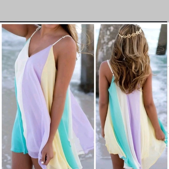 New BOHO Sm.Colorful Chiffon Spaghetti Strap Mini - Picture 1 of 1